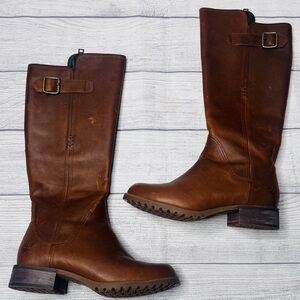 Timberland Banfield Boots Women's 6 Brown Leather Tall Riding Knee High Buckle